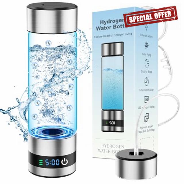 snawowo Glass Hydrogen Water Bottle Generator 16oz/460ml- 2500+PPB Concentration SPE/PEM Technology - Enhanced Vitality Improving Health |Food-grade |LED Display |Type-C Charging for Daily Use or Gift