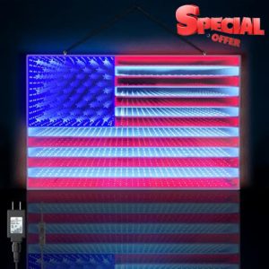 3D American LED Flag Infinity Mirror Light - 23" x 15" Hanging American Flag Indoor Light for President's Day