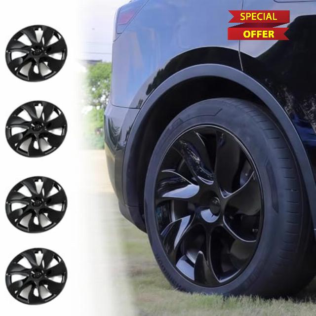 Wheel Cover 19 Inch for Tesla Model Y 2021 2022 2023 2024 ABS Hubcapsr 4 Pcs Replacement Wheel Cover (Glossy Black)