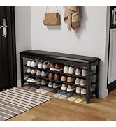 AQIMUELE Shoe Rack Bench with Cushion, 2 Tiers Shoe Bench with Flip-Top Storage,Wood Shoe Rack fo...