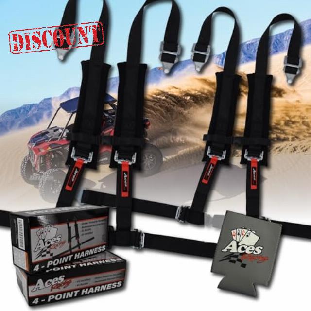 AAAA Aces Racing (Pair) 4 Point Black Harness 2 Inch Padding With can holder