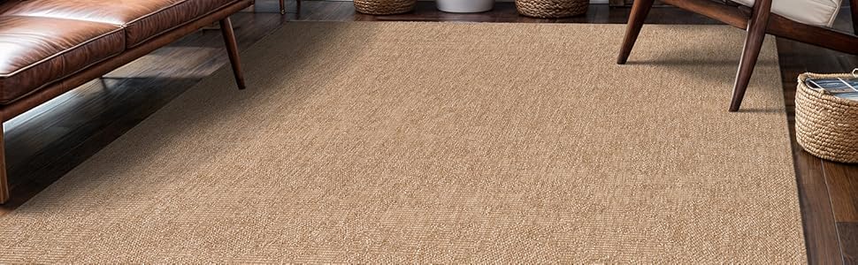 Stain-Resistant, Non-Shedding Jute Area Rug for Living Room, Bedroom, Patio