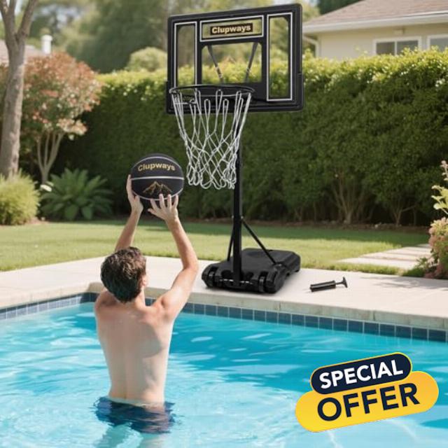 Pool Basketball Hoop Poolside Height Adjustable Portable Basketball Hoop for Pool with Shatterproof Backboard and Weather-Resistant Steel Screws/Brackets