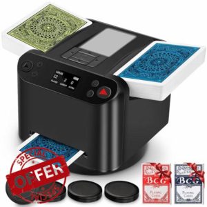 Automatic Card Shuffler and Dealer 2-in-1 for 1-12 Players with 2 Standard Cards | 360° Rotating Deal | Ultra Quiet Rechargeable Machine with 4 Remotes | Compatible with Poker