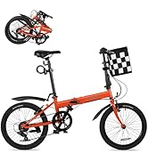 20 Inch Folding Bike for Adults, 7 Speed Foldable Bike with Basket, Lightweight Folding Bicycle w...