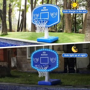 Solar Powered Poolside Basketball Hoop for Pool with Colorful Lights