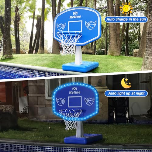 Solar Powered Poolside Basketball Hoop for Pool with Colorful Lights