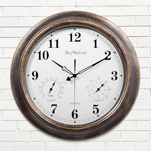 18 Inch Large Indoor Outdoor Wall Clock Waterproof with Temperature and Humidity