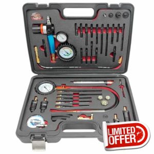 ZKTOOL 46PCS Compression and Leakage Test Kit Petrol & Diesel Dual Gauge Engine Compression Tester Kit Automotive Cylinder Leak Down Tester Kit for HDI