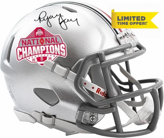 Ryan Day Ohio State Buckeyes Autographed 2024 College Football Playoff National Champions Logo Riddell Speed Mini Helmet - Autographed College Mini Helmets
