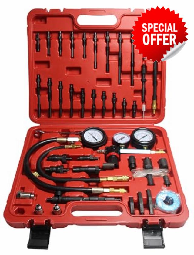 Compression and Leakage Test Kit 47PCS Petrol & Diesel Engine Compression Tester Automotive Cylinder Leak Down Tester Kit with Dual Gauge Engine Compression Tester Kit for HDi