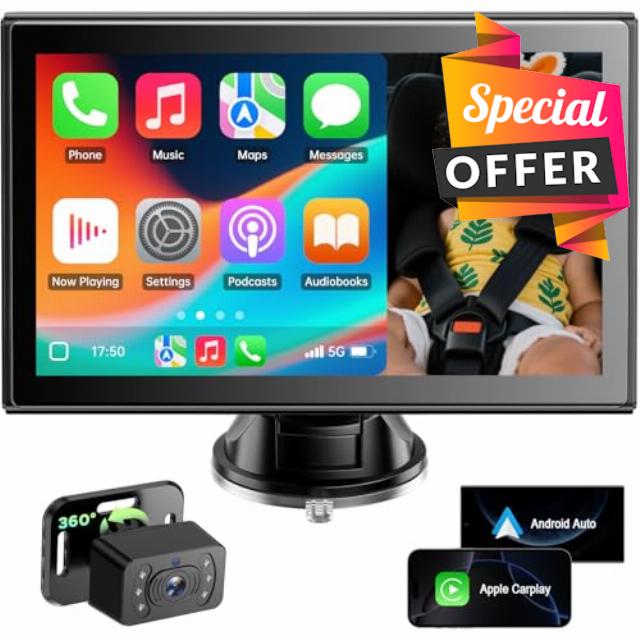 LAMTTO Baby Car Camera with 5G WiFi Split View Syncs Phone Navigation Wireless CarPlay Android Auto 7 Inch Screen Night Vision Easy Install Baby Monitor for Car Driving Safety