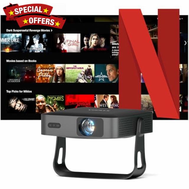 【Thinnest & Netflix-Licensed Projector】Smart Mini Projector with WiFi and Bluetooth