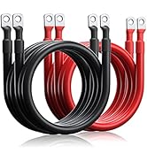 2 Gauge Pure Copper Battery Inverter Cable Wire 2 AWG 10 Ft Black +10 Ft Red with Heavy Duty 5/16...