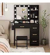 BONITURE Vanity Desk with Mirror, Makeup Vanity Table Set with Power Outlets and Chair, Makeup Ta...