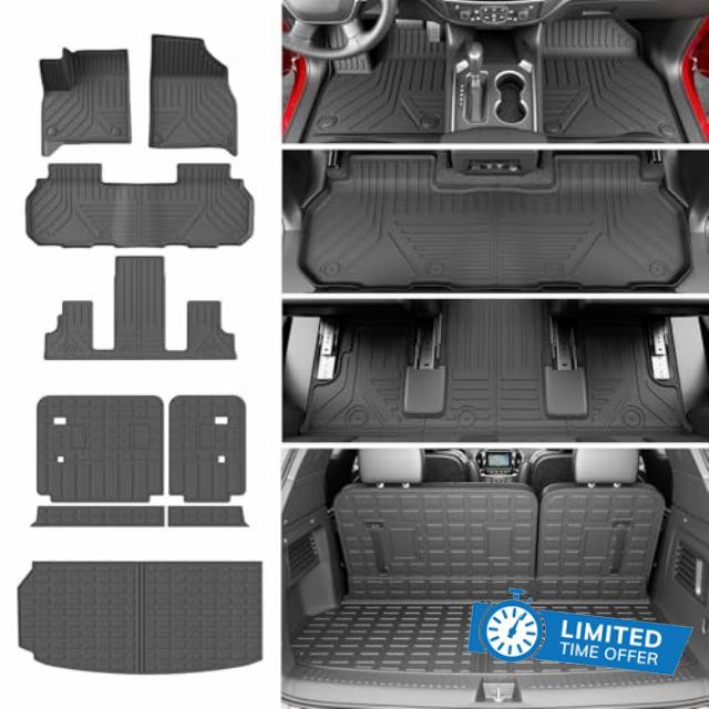 7-Seat Floor Mat Compatible with 2024-2025 Chevy Traverse GMC Acadia 2025 Buick Enclave Backrest Trunk Cargo Mat Cargo Liner Floor Liner Replacement for 2024-2025 Chevy Traverse Accessories