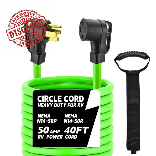 50 Amp RV & EV Extension Cord 40 FT: NEMA 14-50P to 14-50R ETL Listed 6 Gauge 6 AWG 4 Prong 250V Heavy Duty with Grip Handle Cord Organizer RV Power Cord for Tesla