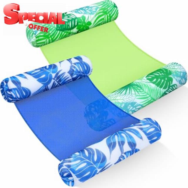 2 Pack Pool Floats Foam Hammock for Adults Large Swim Noodles Bag Non Inflatable Water Floating Bag Lounge Chairs PVC Bean Quick-Drying Mesh Fabric Fun Accessories Summer Beach Party(Leaf)