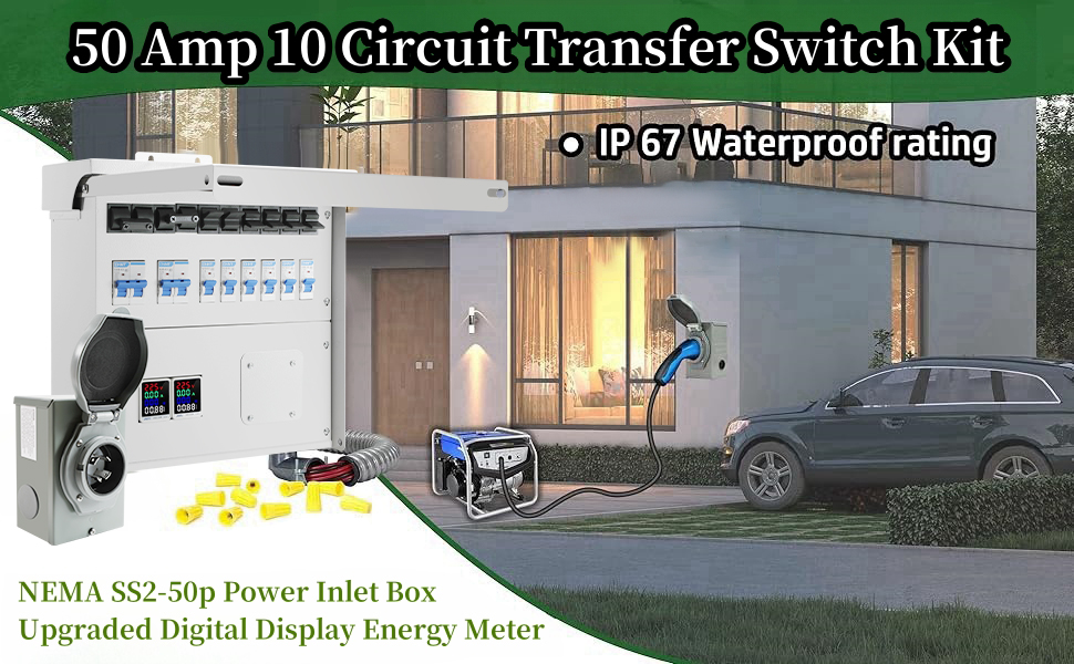 50A 10 Circuit Transfer Switch with 2 Digital Display