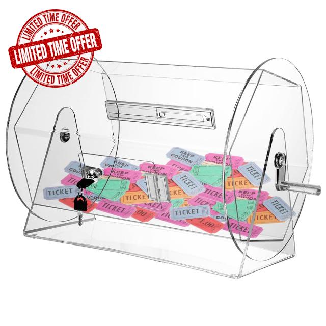 Upgraded Large Raffle Ticket Drum Spinner with Handle: Clear Acrylic Rotating Lottery Box for Casino Game - Holds 5000 Tickets