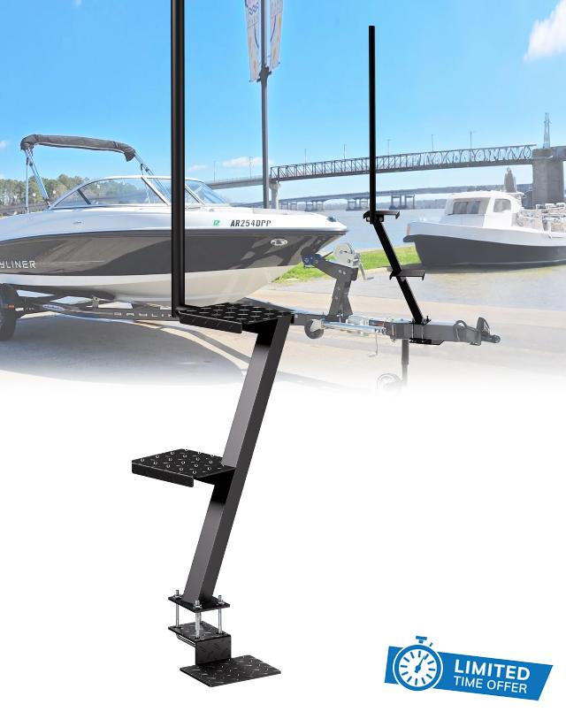 Boat Trailer Steps with Safety Grab Handle – 3-Step Universal Steps for Bass