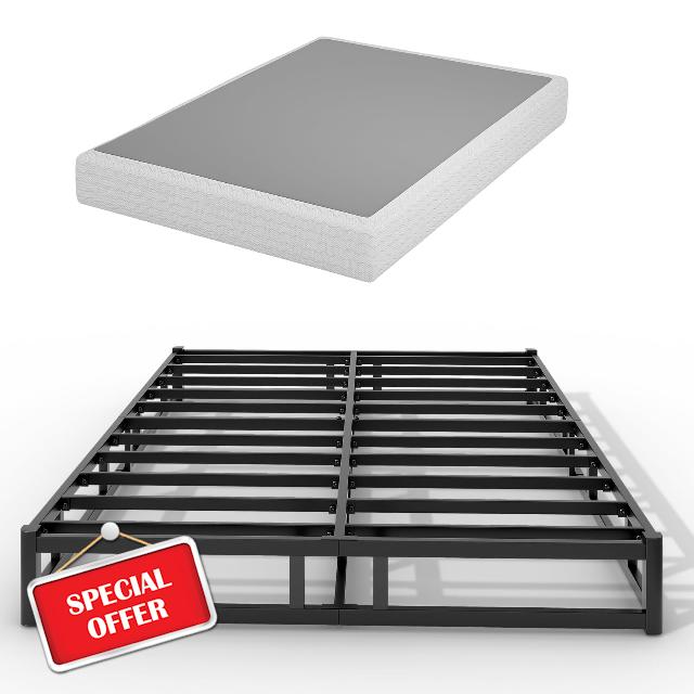 Box Spring Low Profile Bed Base Matel Mattress Foundation with Cotton Washable Cover Quiet Easy Assembly Sturdy Support for All Bed Types (Black