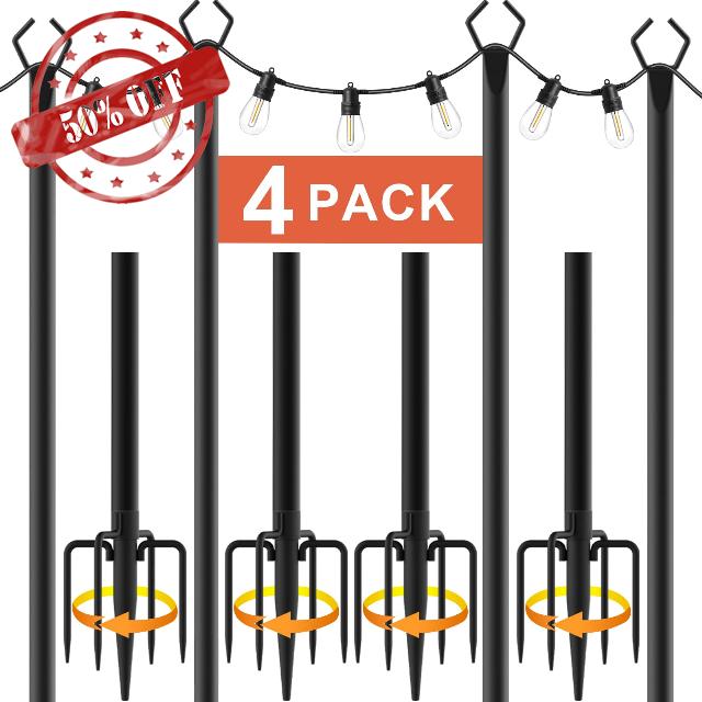 10Ft String Light Poles 4 Pack