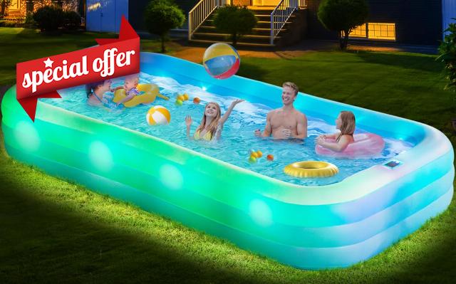 Large Inflatable Pool with Lights - 145'' X 74'' X 22''