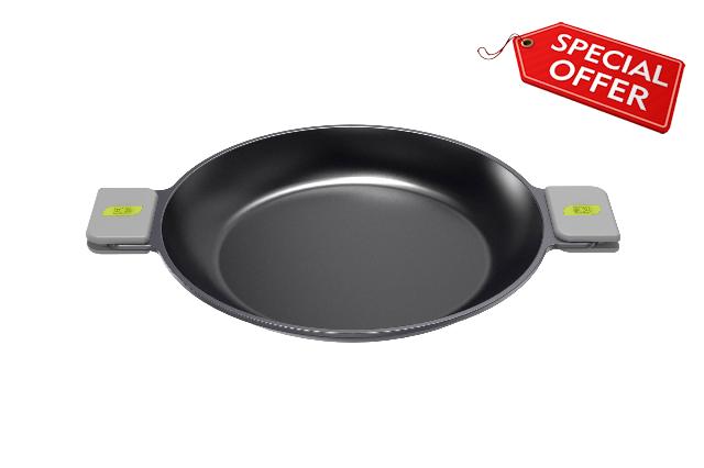 BRA COOKWARE Life Paella Pan | 14 inches Recycled Cast Aluminum Spanish Paella Pan | Ceramic Non-Stick | All Heat Sources Compatible | PFOA Free Wide Pan | Removable Silicone Handles