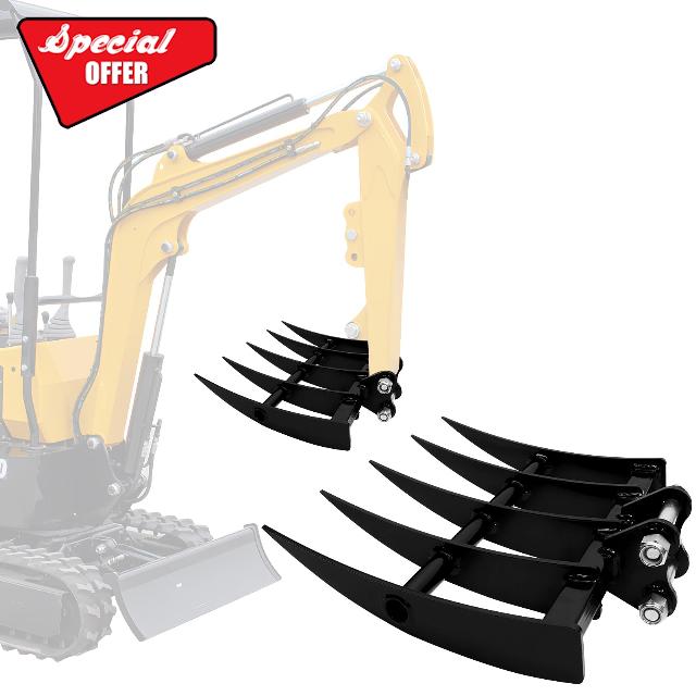 Mini Excavator - Specific Metal Wide Backhoe Rake Attachment - 25MM (0.98in) Hole
