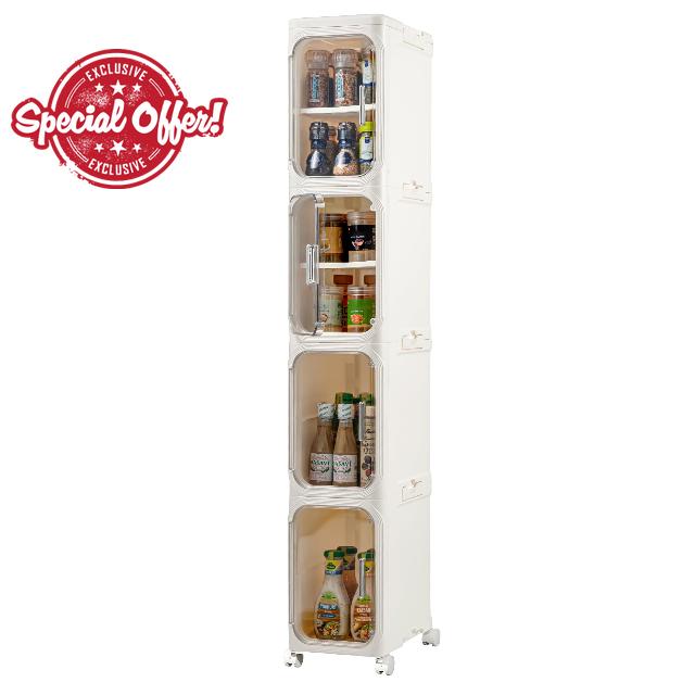 4-Tier Narrow Storage Cabinet Slim Bathroom Storage Cabinet with Movable Wheels Tall Bathroom Organizer Skinny Cabinet for Small Spaces
