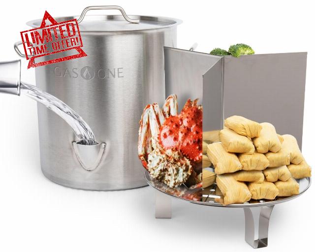 GasOne Stainless Steel Steamer – 40qt Steamer Pot for Cooking with Water Fill Spout