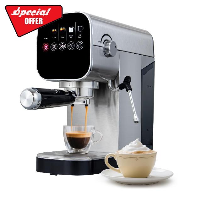 Espresso Machine with Steam Milk Frother Compact Cappuccino Machine with Programmable to Customized Americano Touch Screen Coffee Maker for Latte