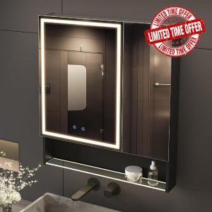 30"×34" Lighted Medicine Mirror Cabinet with Storage Adjustable Brightness 3 Color Temperature Lighting Anti-Fog Sturdy Aluminum Medicine Cabinet with Lights 2 Socket & 2 USB Ports & Adjustable Shelf