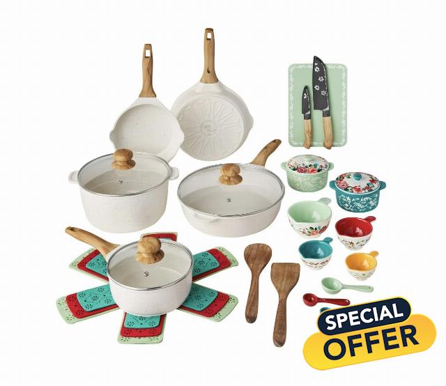Pioneer Woman Prairie Signature 30-Piece Cast Aluminum Cookware Set