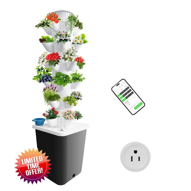 Hydroponic Tower 30 Plant Growing System Indoor Smart Garden Vertical Garden Planter Germination Kit Including Water Pump and Movable Water Tank Gift for Gardening Lover Auto Timer (30plant)