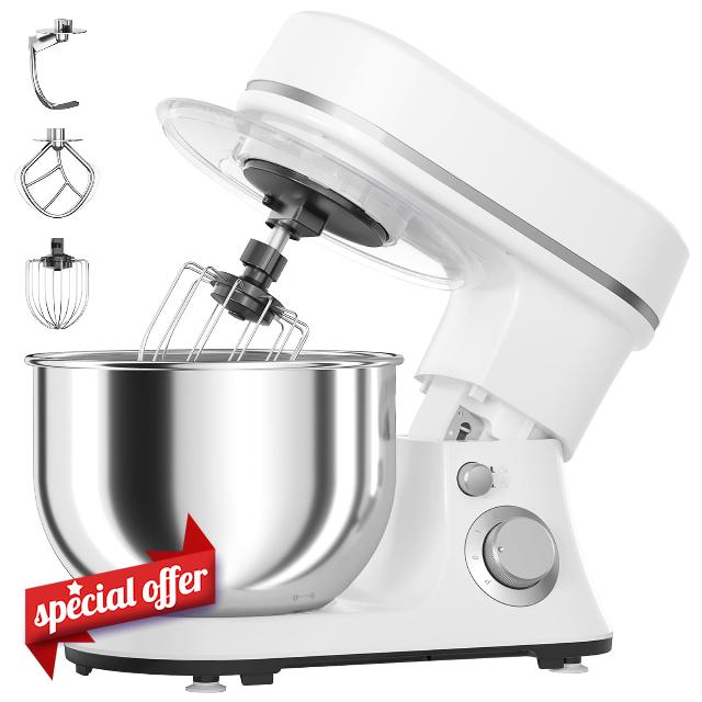 800W Stand Mixer with 5.3QT Stainless Steel Bowl - 6+P Adjustable Speed Electric Kitchen Mixer with Dough Hook