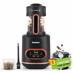 Huanyu Coffee Bean Roaster with Coffee Canister 100g with Date Tracker Coffee Roasters for Home Use with Adjustable Heating and Cool Setting Electric Roaster 1500w 110v