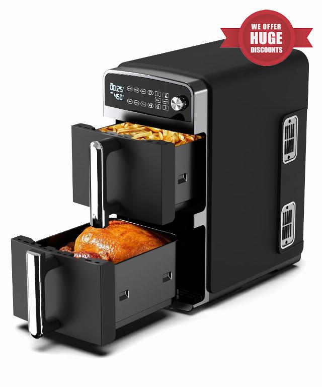 12QT Dual-Layer Air Fryer – 2 Independent 6QT Baskets