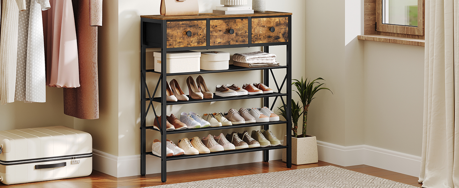 5 tier shoe rack with drawers