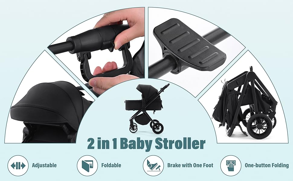 Convertible Baby Stroller Black