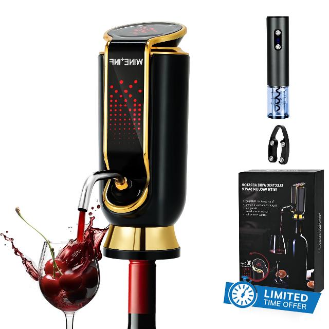 Rechargeable Electric Wine Aerator and opener set -Dispenser and Vacuum Sealer