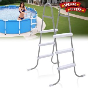 42 Inch Above Ground Pool Ladder 3 Steps Steel Frame Swimming Pool Entry Exit Ladder Non Slip Metal Frame Pool Steps