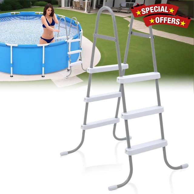 42 Inch Above Ground Pool Ladder 3 Steps Steel Frame Swimming Pool Entry Exit Ladder Non Slip Metal Frame Pool Steps