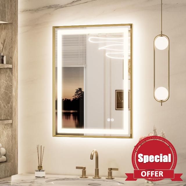 Keonjiinn 24 x 32 Inch LED Bathroom Mirror with Frontlit & Backlit