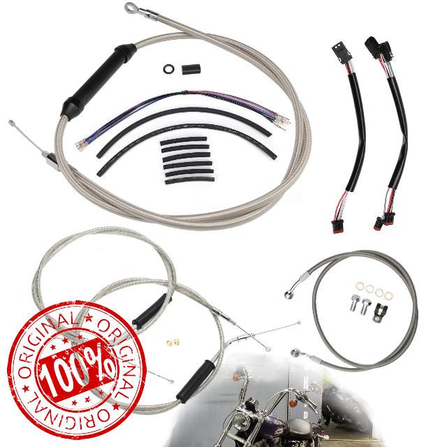 12" Ape Hanger Sportster Cables Kit Handlebar Extended CAN-Bus/Turn Signal Wires/Clutch/Throttle Cables/Brake Line for 2014-2021 Harley Non-ABS Iron XL XLH 883 1200 50 Models(Chrome)