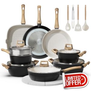 24 Pcs Pots and Pans Set Non Stick Ceramic Cookware Set with 3 Stockpots