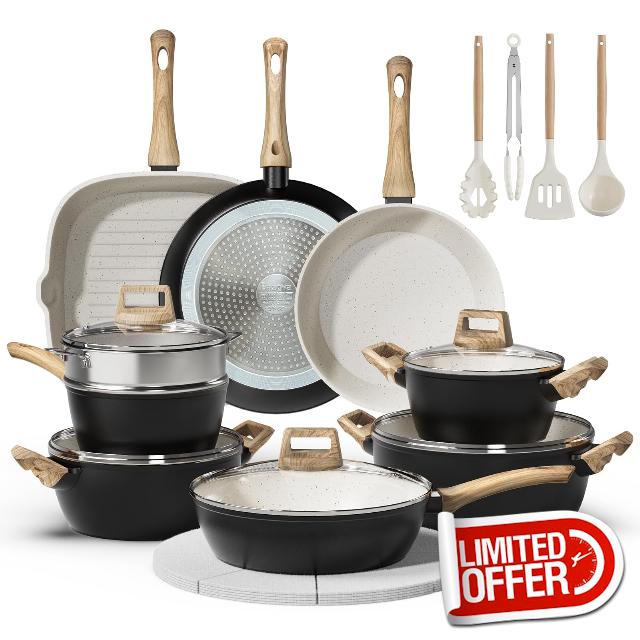 24 Pcs Pots and Pans Set Non Stick Ceramic Cookware Set with 3 Stockpots