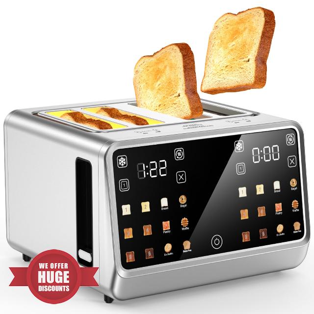 4 Slice Toaster Wide Slot– Dual Digital TouchScreen & Independent Control Panel | Single Slot Toasting