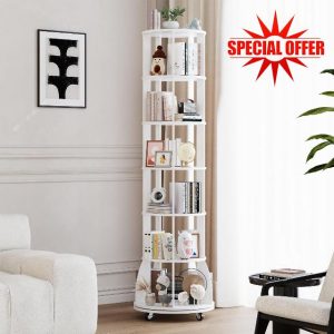 6 Tier Rotating Bookshelf with Locking Casters